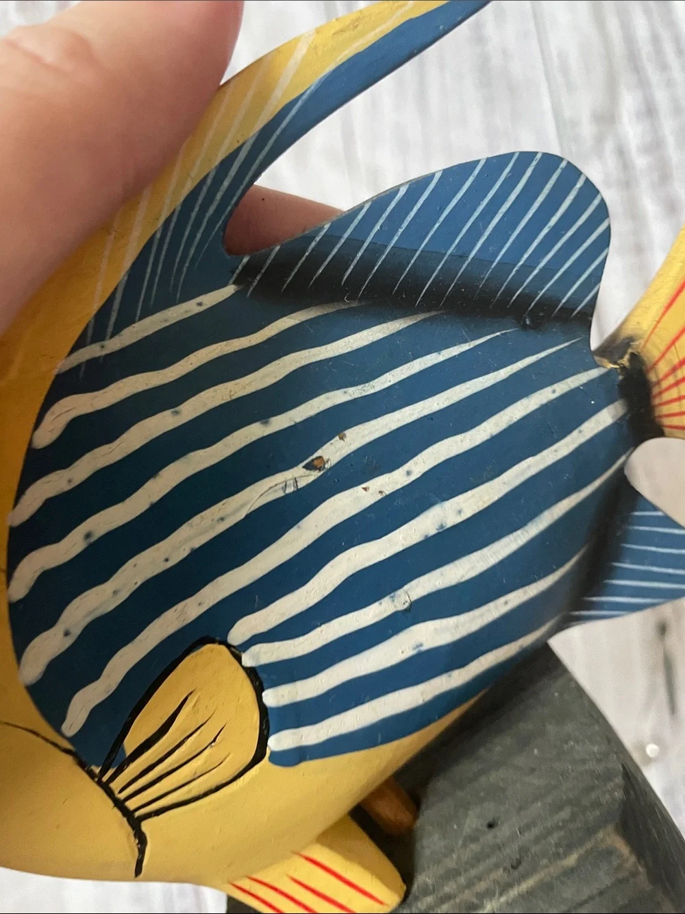 Hand-Painted Yellow & Blue Wooden Fish Figurine Pair - Nautical Accent